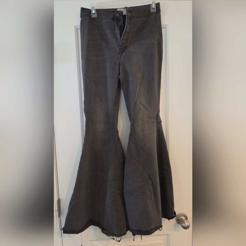Free People Black Washed Wide Leg Jeans